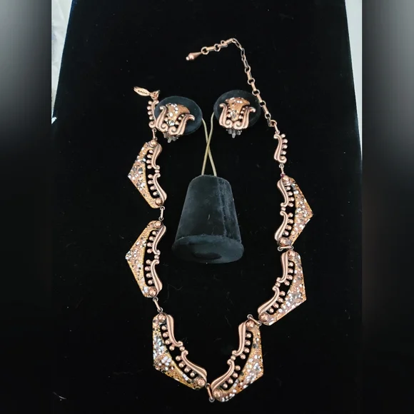Vintage Matisse Copper and Speckled Enamel Set Embellished 1950's 60's Feminine